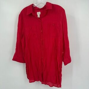 Chicos Womens Minimalist Button Front Top Size 2 US L Bright Bold Lightweight